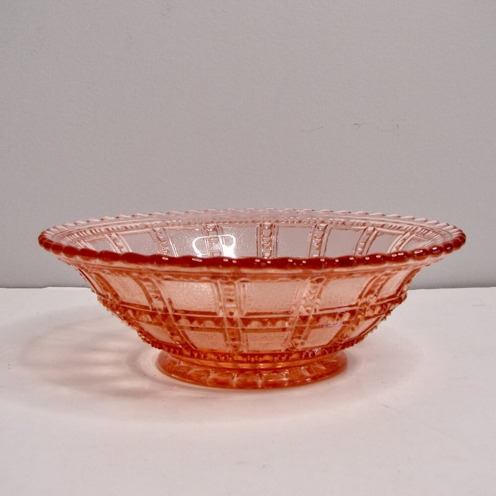 Vintage Pink Depression Glass Bowl Imperial Glass Beaded Block Candy Dish 1930s